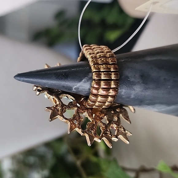 Gold with Multi Color Crystals Peacock Stretch Ring - Picture 3 of 7